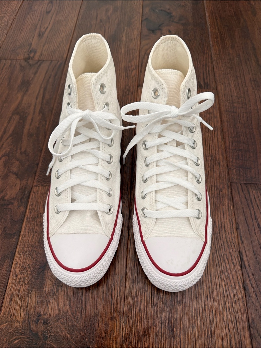 Converse High-Top Canvas Sneakers - White with Red Stripe